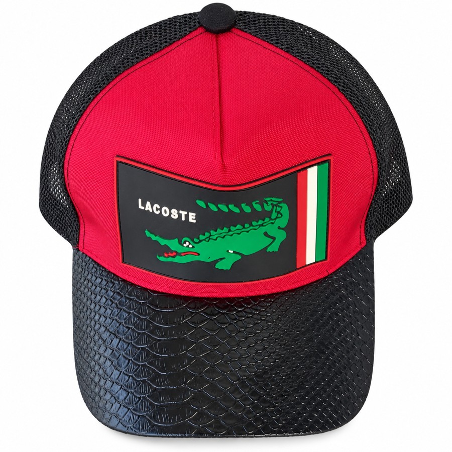 Lacoste • Red and black crocodile patch trucker
