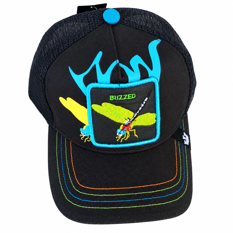 Buzzed • Black colorful-stitch trucker